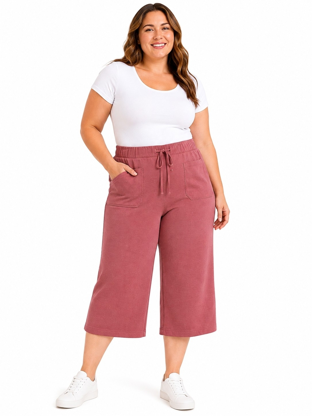 Lauren Conrad Wide Leg Cropped Pants Womens 2X Mauve High Rise Casual Capri